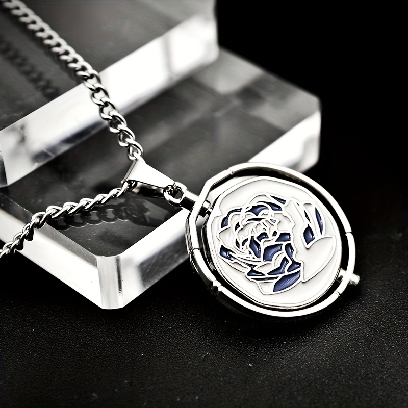 Double-Sided Rose Stainless Steel Chain Pendant Necklace